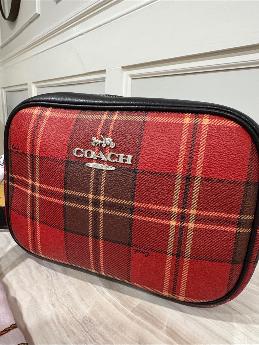Coach Bag Jaime Camera Crossbody Black Red Tartan Plaid Bag - Picture 6 of 17